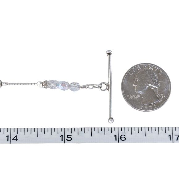 Vintage Sterling Silver 925 Crystal Beaded Heart Pendant Toggle Necklace 16" - Picture 2 of 4